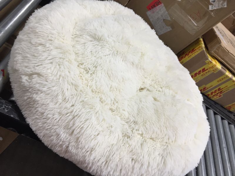 Photo 1 of 33" DIAMETER FAUX FUR PET BED, CREAM