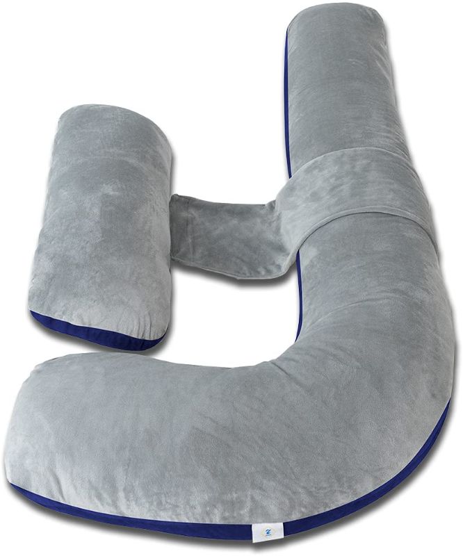 Photo 1 of Pregnancy Pillow,Maternity Body Pillow with Pillow Cover,H Shaped Body Pillow for Pregnant Women (Grey Mix Blue Velvet, 57in)
