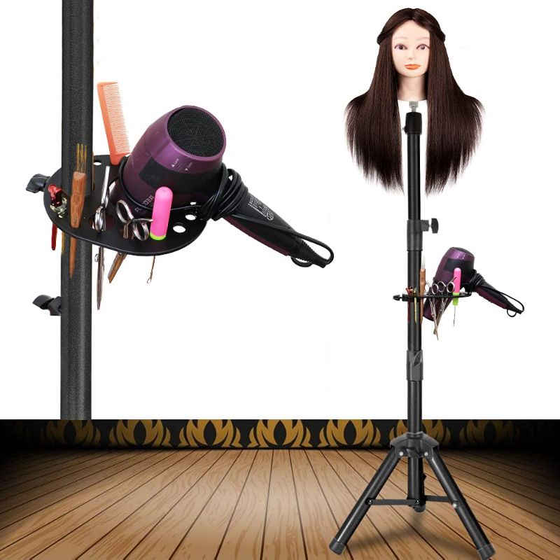 Photo 1 of Wig Stand Tripod 55 Inch Metal Wig Mannequin Head Tripod Stand For Hairdressing Training Head Adjustable Wig Tripod Stand with Tool Tray (Mannequin Head Not Included)
