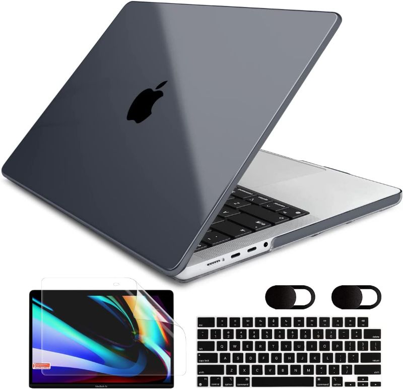 Photo 1 of MEEgoodo for MacBook Pro 14 inch Case 2021 2022 Released A2442 M1 Pro/Max with Touch ID, Hard Shell Case with Keyboard Cover & Screen Protector Compatible with MacBook Pro 14 in, Crystal Black

