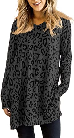 Photo 1 of Maysoar Womens Tunic Tops Leopard Print Shirt Long Sleeve V Neck Blouse, XL
