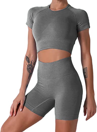 Photo 1 of Yoga Outfits for Women 2 Piece Set Tracksuit Seamless Short Sleeve Crop Top Workout Leggings Sportwear, Small 
PHOTO FOR REFENCE!