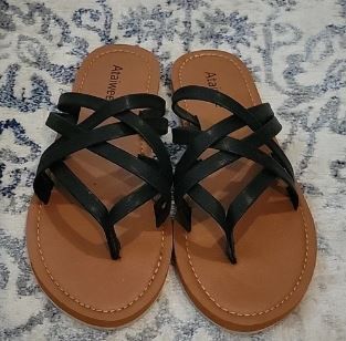 Photo 1 of Ataiwee Women's Slide Flat Sandals - Comfortable Slip On Plait Toe Thong Strappy Spring Summer Shoes, Size 9