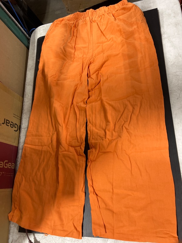 Photo 1 of Hisanny Womens Linen Pants Wide Leg Palazzo Trousers High Elastic Waist Flowy Pants Plus Size Culottes with Pockets, Orange, X-Large Plus
