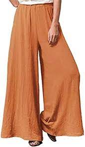 Photo 1 of Hisanny Womens Linen Pants Wide Leg Palazzo Trousers High Elastic Waist Flowy Pants Plus Size Culottes with Pockets, Orange, X-Large Plus

