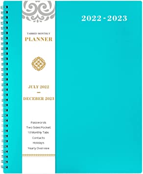 Photo 1 of Monthly Planner 2022-2023 - 2022-2023 Monthly Planner, Jul. 2022 - Dec. 2023, 8.5" x 11", 18-Month Planner 2022-2023 with Tabs, Pocket, Label, Contacts and Passwords, Twin-Wire Binding - Teal, 3 PACKS!!!