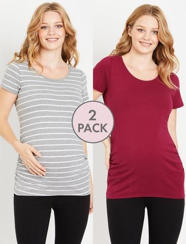 Photo 1 of BumpStart Maternity Tee (2 Pack) - Ruby/Grey *SIZE M**