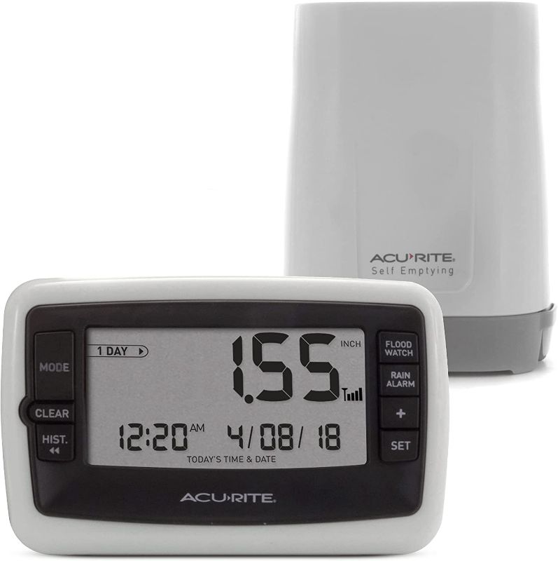 Photo 1 of AcuRite Wireless Digital Rain Gauge with Self-Emptying Collector with Rainfall History, Alerts, and Current Date and Time