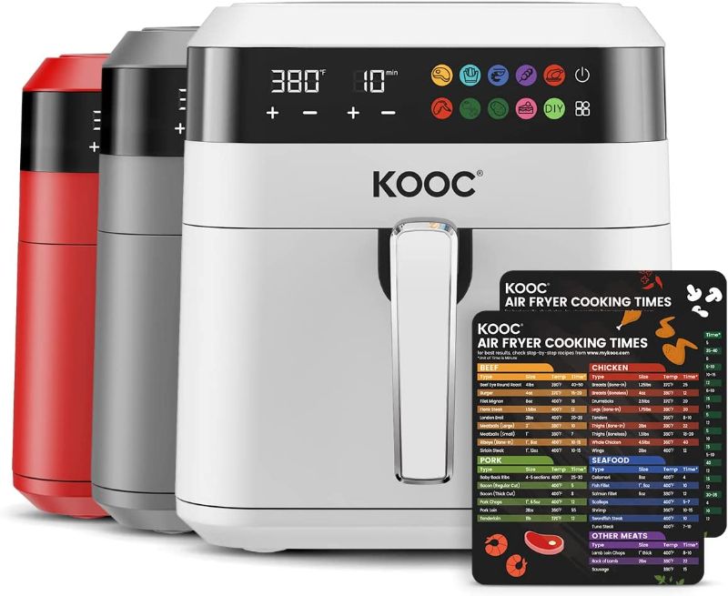 Photo 1 of KOOC XL Large Air Fryer, 6.5 Quart Electric Air Fryer Oven, Free Cheat Sheet for Quick Reference, 1700W, LED Touch Digital Screen, 10 in 1, Customized Temp/Time, Nonstick Basket, White
