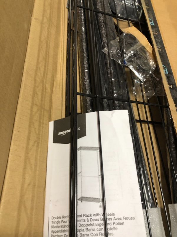 Photo 1 of Amazon Basics Adjustable, Double Hanging Rod Garment Rolling Closet Organizer Rack - Black, 72 inches
