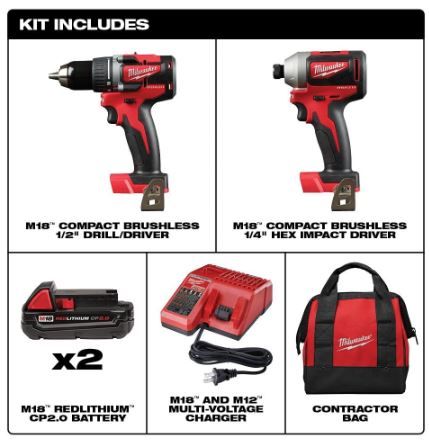 Photo 1 of "Milwaukee 2892-22CT M18 18V 2-Tool Drill Driver and Impact Driver Combo Kit"
