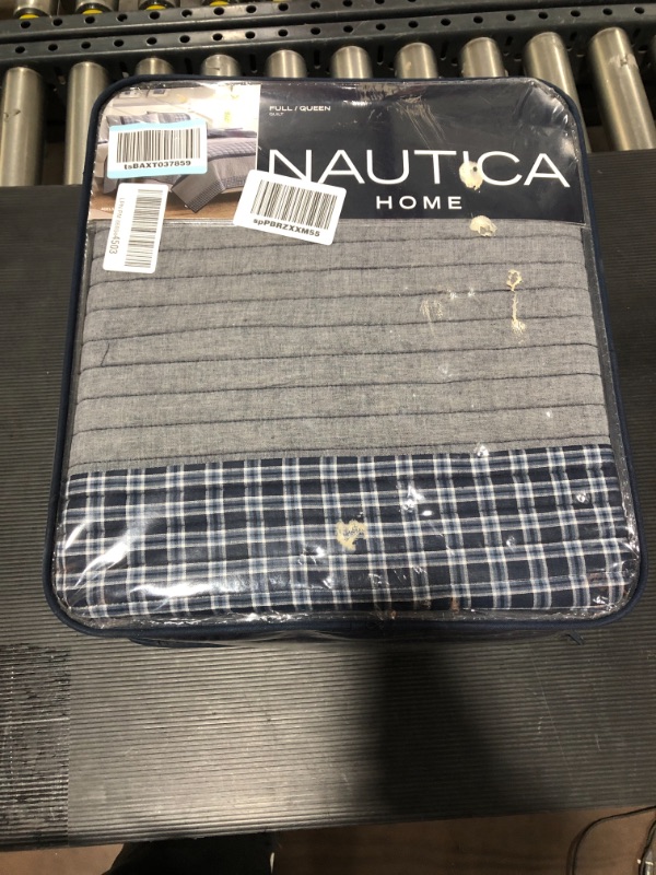 Photo 2 of Adelson 1-Piece Navy Blue Striped and Plaid Cotton Full/Queen Quilt