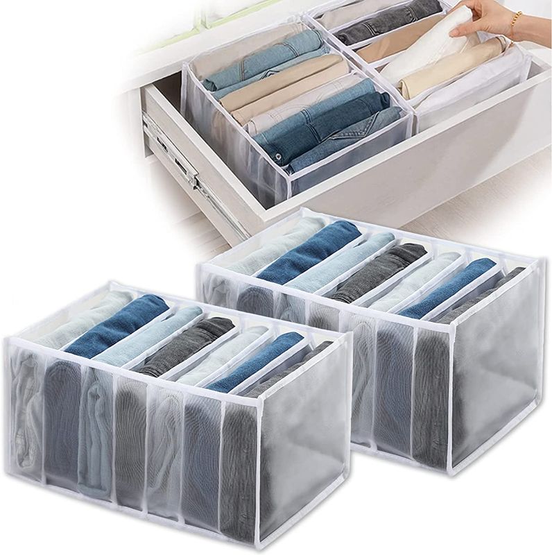 Photo 1 of 2PCS Wardrobe Clothes Drawer Organizer for Clothing-Camiraft Washable & Foldable Closet Organizers and Storage Box Divider Closet Organizers for Jeans Legging T-Shirts Underwear Socks-White
