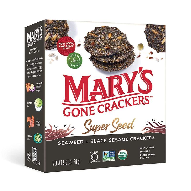 Photo 1 of (Pack of 3) BB MAY 2023 Mary's Gone Crackers Super Seed Crackers, Organic Plant Based Protein, Gluten Free, Seaweed & Black Sesame, 5.5 Ounce 