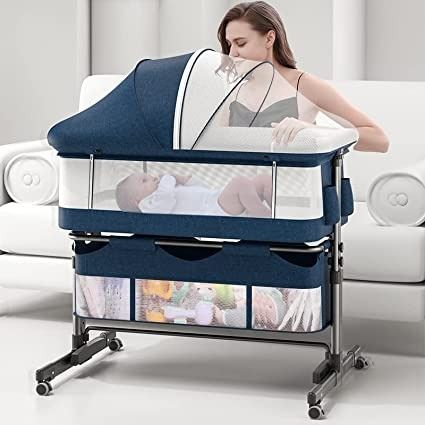 Photo 1 of 3 In 1 Baby Bassinet, Infant Master Bedside Sleeper for Baby, Baby Bassinets with Storage Basket, Easy Folding Sleeper for Newborn, Adjustable Baby Crib,