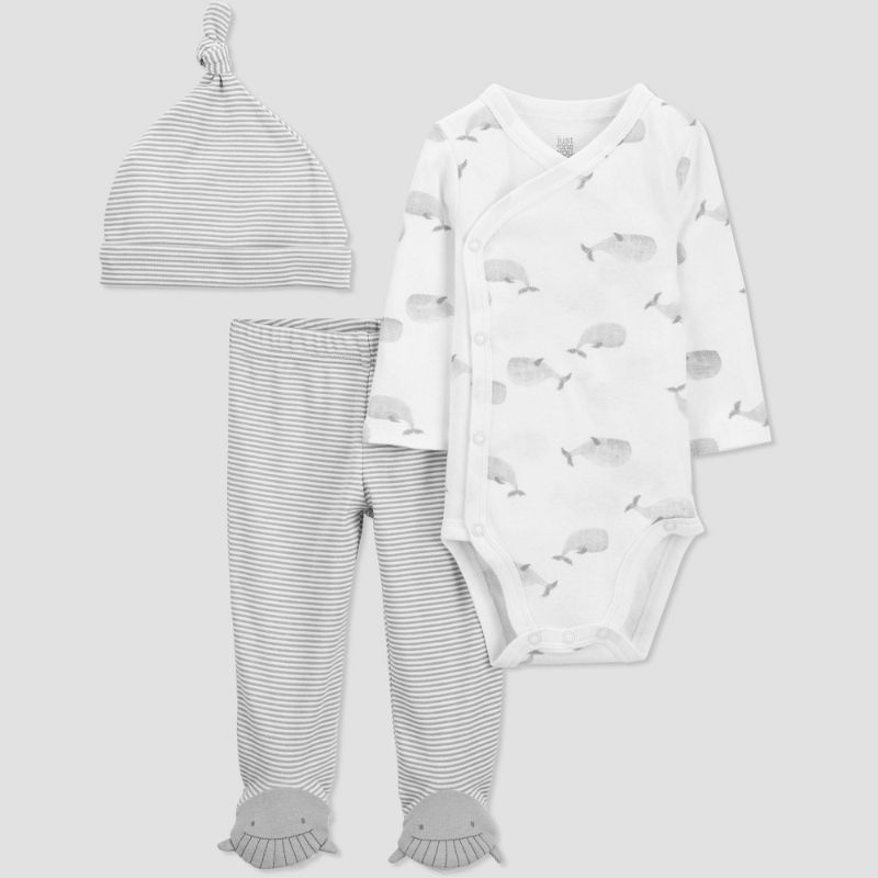 Photo 1 of 2 pack of Baby Boys' 3pc Whale Top and Bottom Set with Hat - Just One You® Made by Carter's White/Gray 9M
