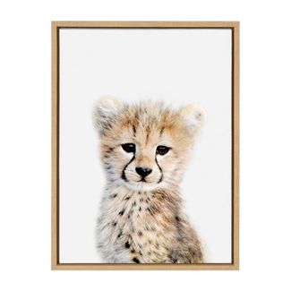 Photo 1 of 18" x 24" Sylvie Cheetah Framed Canvas by Amy Peterson Natural - Kate & Laurel All Things Decor

