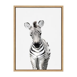 Photo 1 of 18" x 24" Sylvie Baby Zebra Framed Canvas by Amy Peterson Natural - Kate & Laurel All Things Decor

