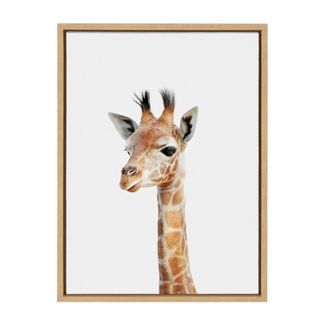 Photo 1 of 18" x 24" Sylvie Baby Giraffe Framed Canvas by Amy Peterson Natural - Kate & Laurel All Things Decor

