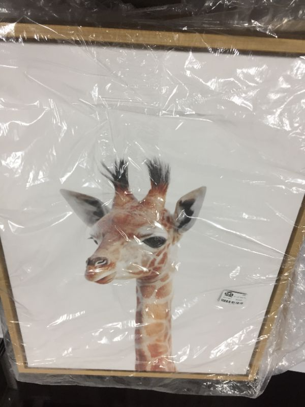 Photo 2 of 18" x 24" Sylvie Baby Giraffe Framed Canvas by Amy Peterson Natural - Kate & Laurel All Things Decor

