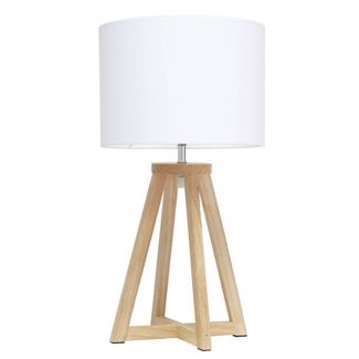 Photo 1 of Natural Wood Interlocked Triangular Table Lamp with Fabric Shade White - Simple Designs

