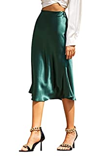 Photo 1 of ALCEA ROSEA Womens High Waist Midi Skirt Fishtail Silky Satin Skirt Work Party Pencil Bias Cutting Skirt (Blackish Green, Large) (B09G2T33N4)
