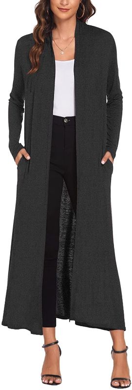 Photo 1 of Bluetime Women Floor Length Open Front Drape Cardigan Lightweight Long Sleeve Maxi Duster with Pockets L
