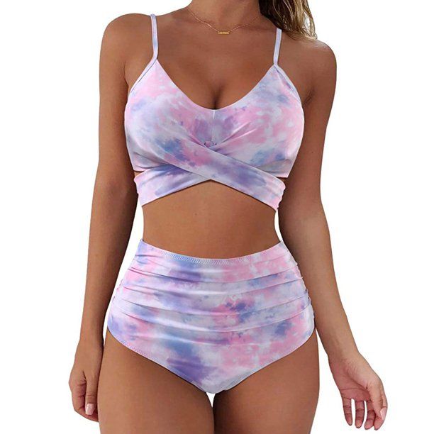 Photo 1 of Tie Dye Wrap Cross Drawstring Bikini Swimsuit XL
