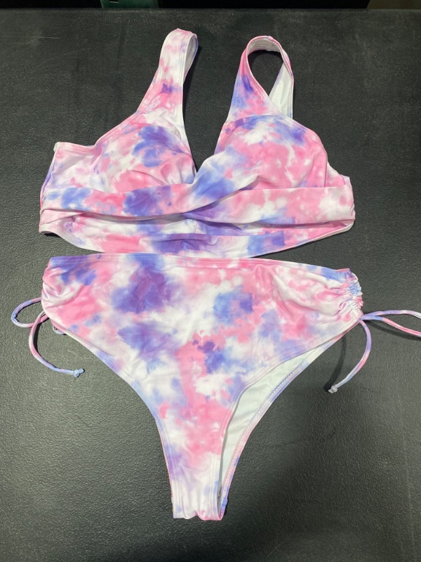 Photo 2 of Tie Dye Wrap Cross Drawstring Bikini Swimsuit XL
