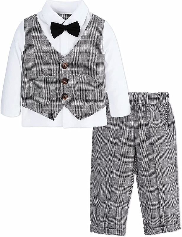 Photo 1 of A&J DESIGN Baby Toddler Boys Gentleman Bowtie Outfits Long Sleeve Tuxedo Suit 2 PCS Sets 90
