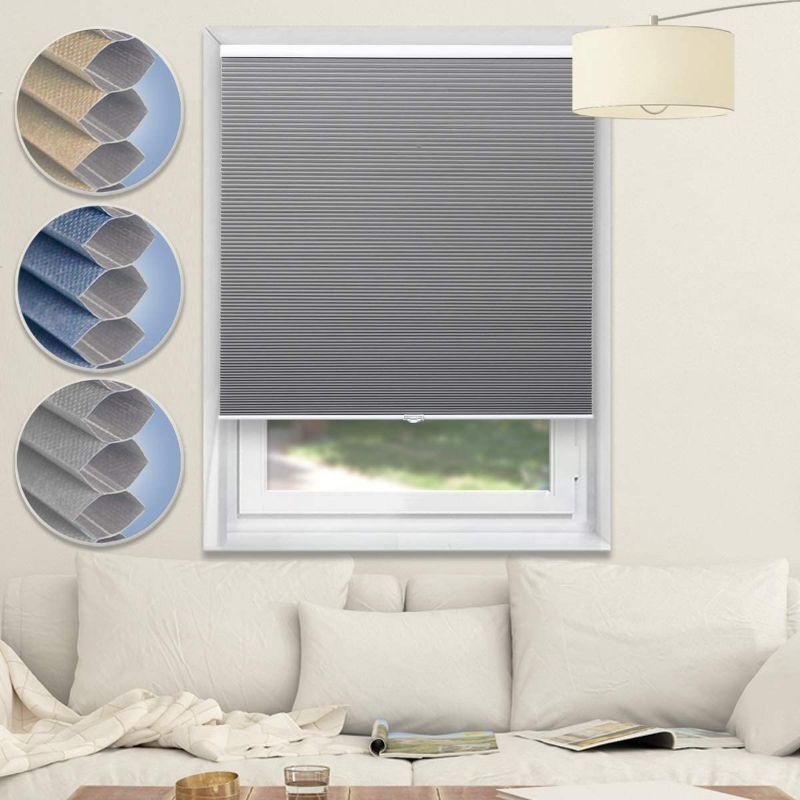 Photo 1 of Blackout Shades Cordless Blinds Cellular Shades Honeycomb Window Shades for Home and Office,Grey-White, 46 W