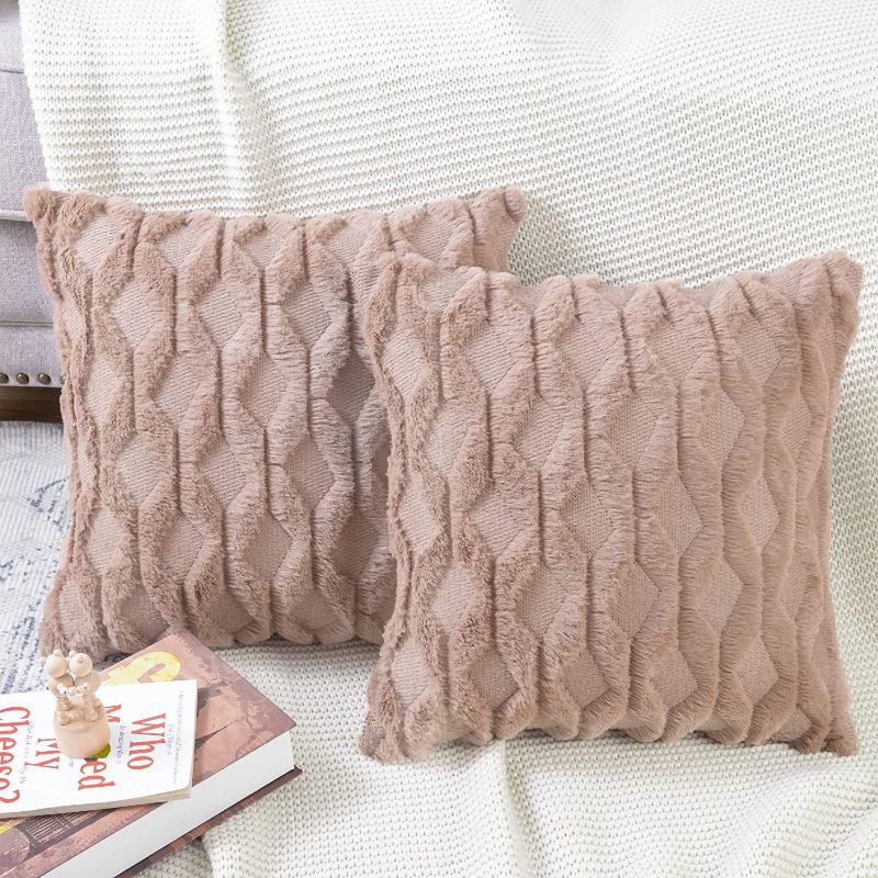 Photo 1 of  Set of 2 Soft Plush Short Wool Velvet Decorative Throw Pillow Covers 12X12

