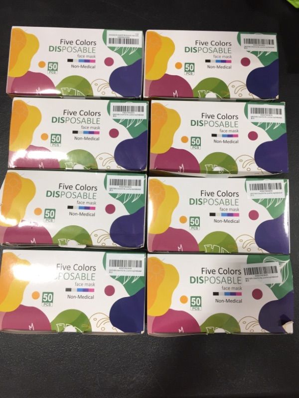 Photo 2 of (8 PACK) HIWUP Colored Disposable Face Masks 50 Pack, PFE 99% Face Mask Suitable For Adults And Teens
