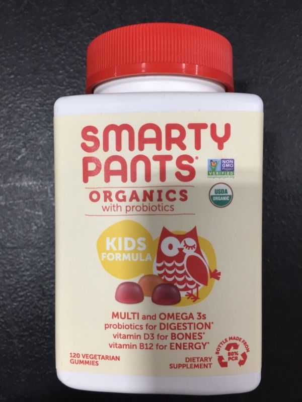 Photo 1 of SmartyPants Organic Kids Multivitamin, Daily Gummy Vitamins: Probiotics, Vitamin C, D3, Zinc, & B12 for Immune Support, Energy & Digestive Health, Assorted Fruit Flavor, 120 Gummies, 30 Day Supply
