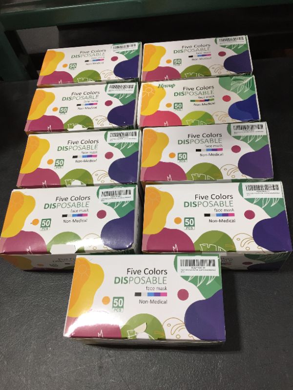 Photo 2 of (9 pack)HIWUP Colored Disposable Face Masks 50 Pack, PFE 99% Face Mask Suitable For Adults And Teens
