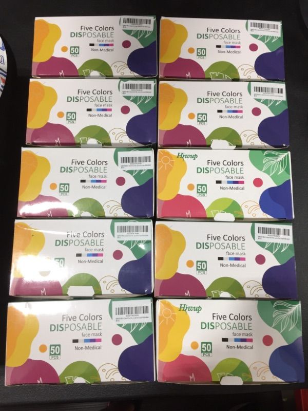 Photo 2 of (10 PACK) HIWUP Colored Disposable Face Masks 50 Pack, PFE 99% Face Mask Suitable For Adults And Teens
