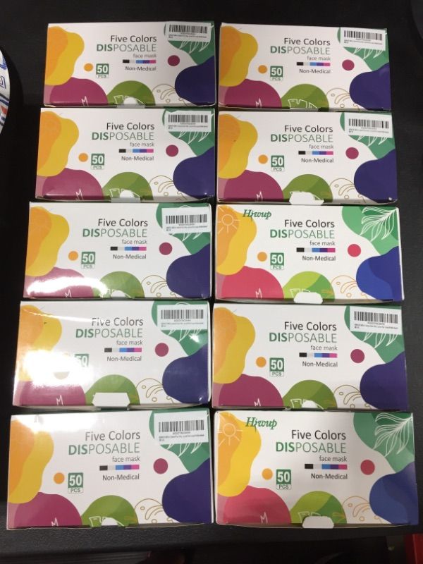 Photo 2 of (10 PACK)Colored Disposable Face Masks 50 Pack