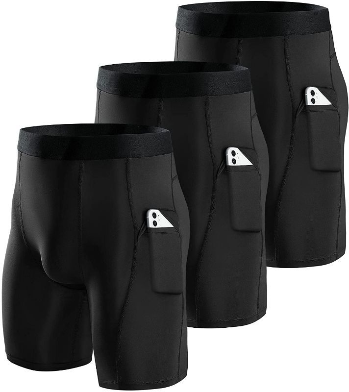 Photo 1 of Niksa Compression Shorts Men 3 Pack?Compression Underwear for Men Athletic Shorts with Pockets?Running Workout Fitness Shorts XL
