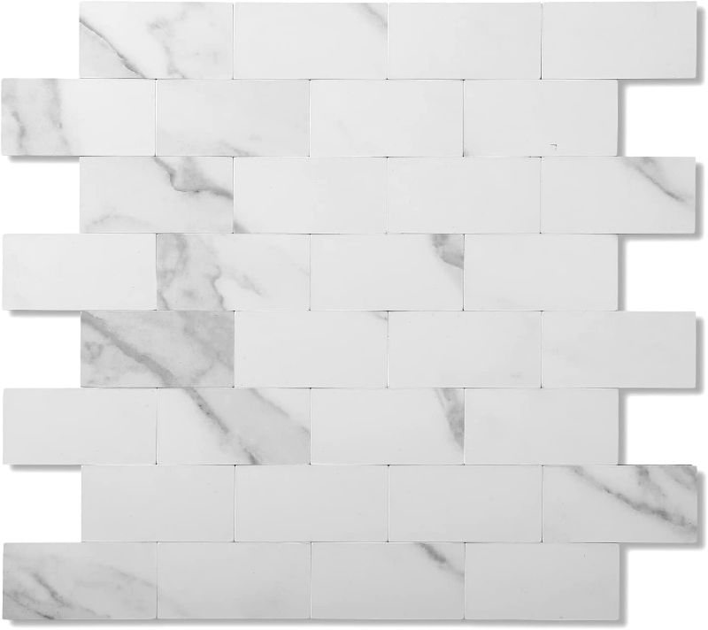 Photo 1 of Yipscazo Peel and Stick Metal Tile Backsplash Wall Tile, PVC Kitchen Backsplash, Stick on Tiles for Backsplash Kitchen, Bathroom (12'' X 12'', 5 Sheets Marble White Only )


