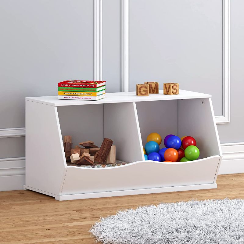 Photo 1 of UTEX Toy Storage Organizer,Stackable Kids Toy Storage Cubby with 2 Bins,Toy Boxes and Storage for Playroom,Bedroom,Nursery School,White