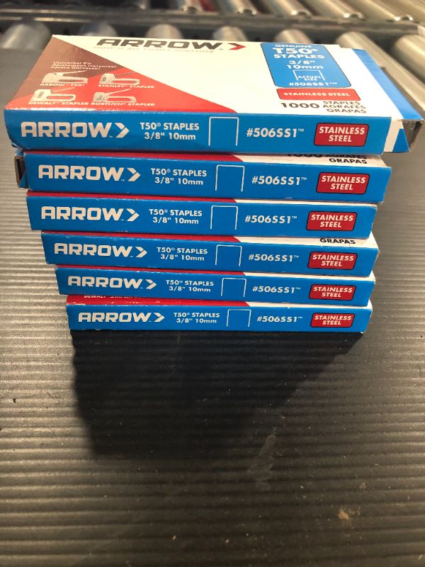 Photo 2 of 6pk of Arrow T50 3/8"" Stainless Steel Staples-1000
