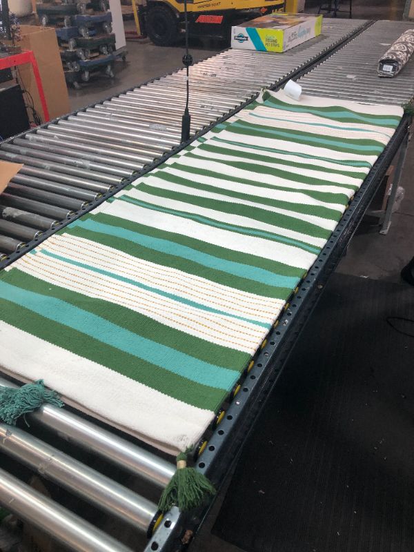 Photo 2 of 5'x7' Striped Tasseled Woven Area Rug Teal/Green - Opalhouse™