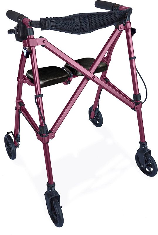 Photo 1 of Able Life Space Saver Rollator, Lightweight Folding Mobility Rolling Walker for Seniors and Adults, 6-inch Wheels, Locking Brakes, and Padded Seat with Backrest, Regal Rose