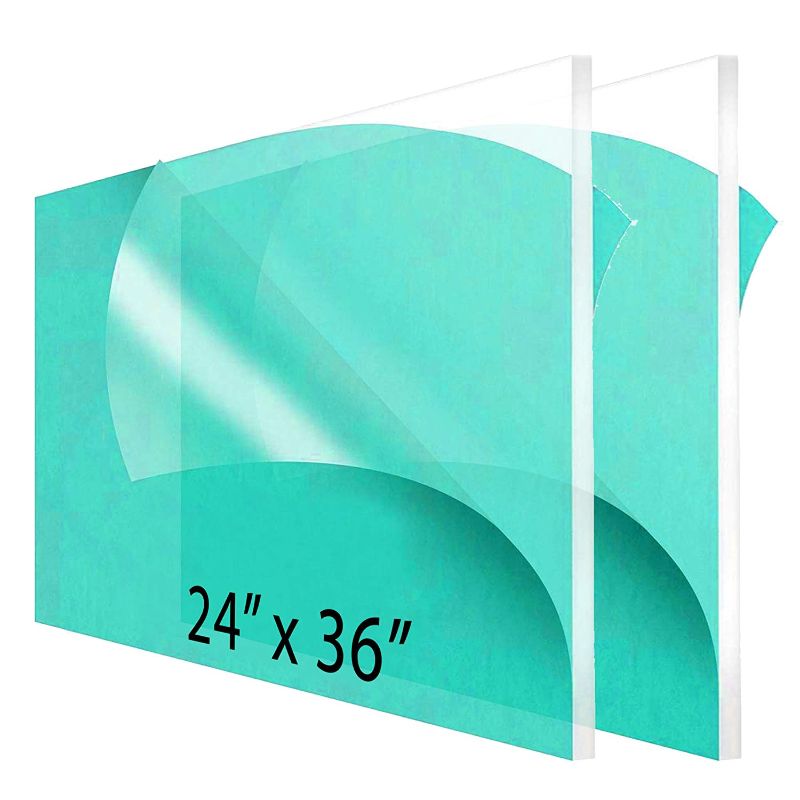 Photo 1 of 2-Pack 24 x 36” Clear Acrylic Sheet Plexiglass – 1/4” Thick; Use for Craft Projects, Signs, Sneeze Guard and More; Cut with Cricut, Laser, Saw or Hand Tools – No