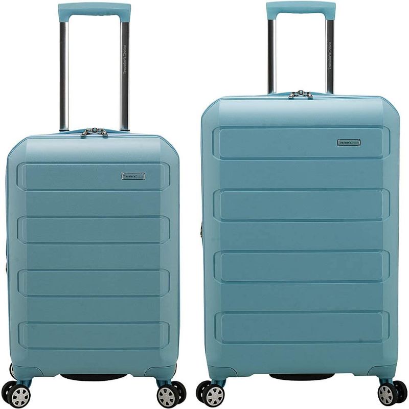 Photo 1 of Traveler's Choice Pagosa Indestructible Hardshell Expandable Spinner Luggage, Baby Blue, 2-Piece Set (22/26)