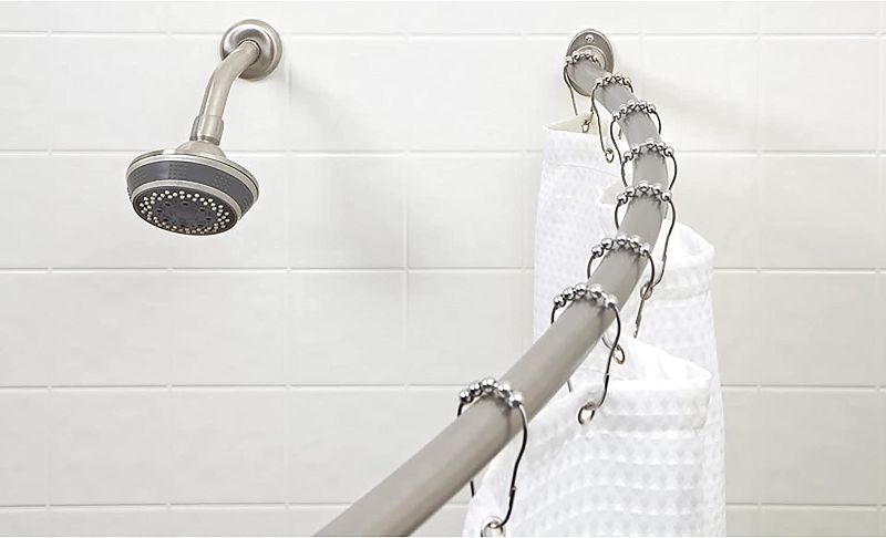 Photo 1 of Bath Bliss Curved Shower Rod | Adjustable 42"-72" Inch | Bathroom Shower Curtain and Liner Rod | 33% More Space | Wall Mounted | Easy Installation | Satin