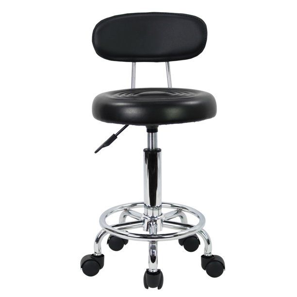 Photo 1 of KKTONER PU Leather Modern Rolling Stool with Low Back Height Adjustable Work Salon Drafting Swivel Task Chair with Footrest (Black)