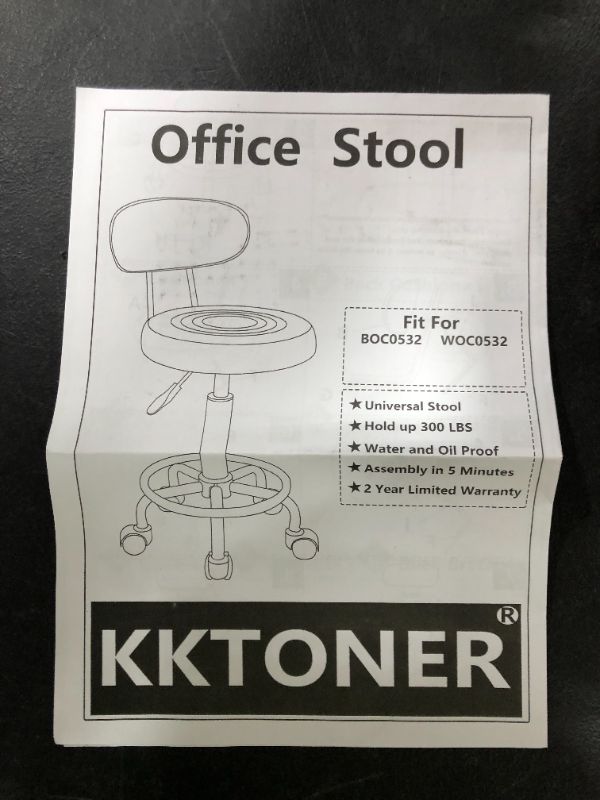 Photo 4 of KKTONER PU Leather Modern Rolling Stool with Low Back Height Adjustable Work Salon Drafting Swivel Task Chair with Footrest (Black)