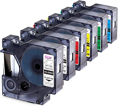 Photo 1 of Anycolor 5-Pack Compatible Dymo D1 Label Tape Replacement for DYMO 45010 45013 45017 45018 45019 Tape White/Blue/Red/Green/Black 12mm Label Refills Work for LabelManager 160 210D 260P 280 360D 420P