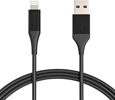 Photo 1 of Amazon Basics iPhone Charger Cable, ABS USB-A to Lightning, MFi Certified, for Apple iPhone, iPad, 10,000 Bend Lifespan - Black, 6-Ft, 2 pack